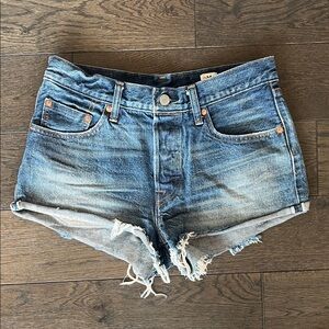 Levi's Light Blue Frayed Hem Denim Shorts